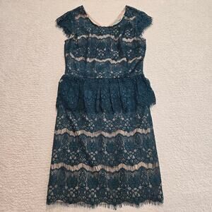 Maeve Green Lace Illusion Peplum Dress Cap Sleeves Size S Fairy Grunge